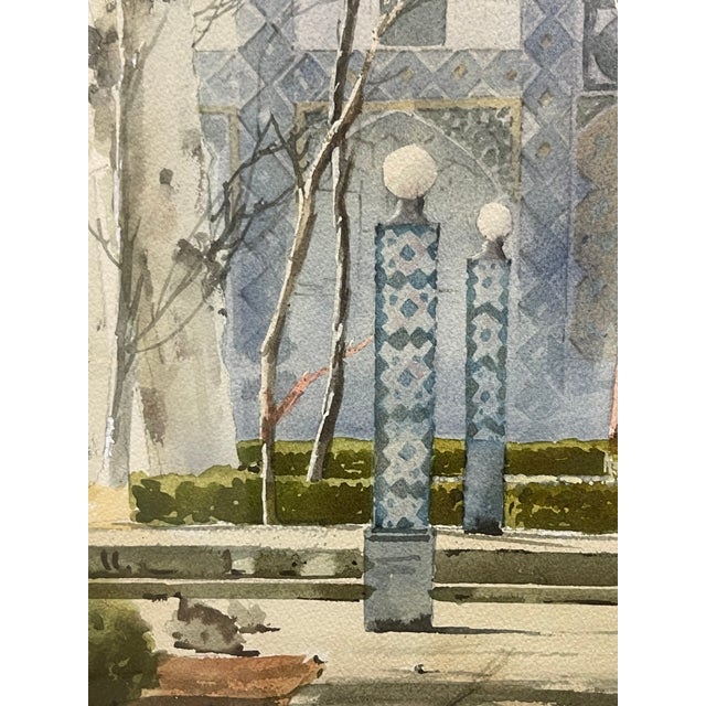 An Iranian Watercolor Painting of a Mosque View by Andro For Sale - Image 4 of 9