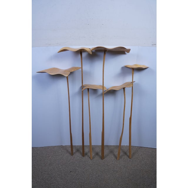 Mid Century Modern Carved Teak Bird of Paradise & Leaf Botanical Arrangement 46" For Sale - Image 4 of 15