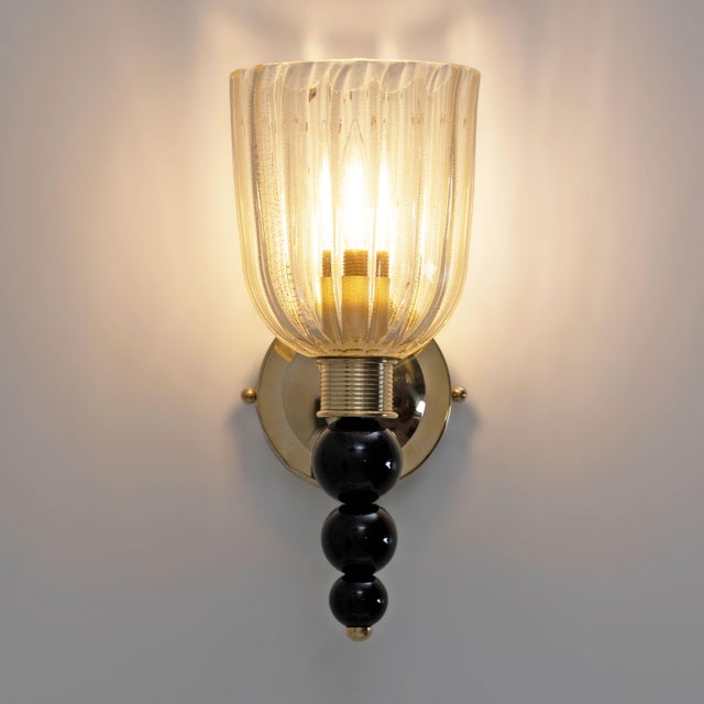 Italian Murano Glass Wall Sconces with Gold Dust Inclusions and Brass, 2000, Set of 2 For Sale - Image 3 of 10