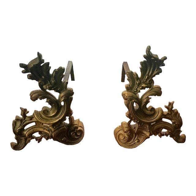 Pair of Mid 20th Century Italian Rococo Andirons For Sale