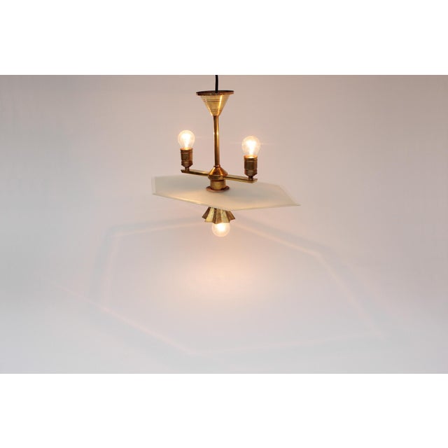 Minimalist Modern Viennese Pendant Lamp in Glass and Brass, 1920s For Sale - Image 11 of 18