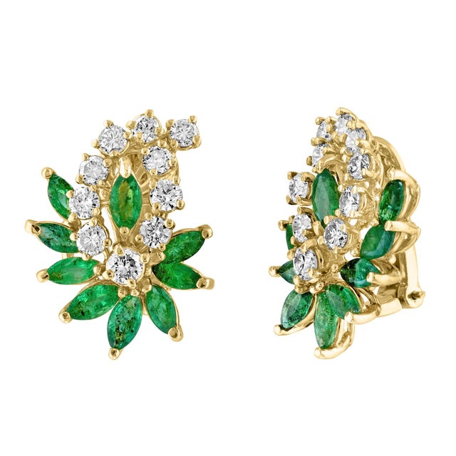 1.8Ct Natural Brazilin Marquise Emerald & 2.0 Ct Diamond Clip on Earring 18 KYG For Sale - Image 15 of 18