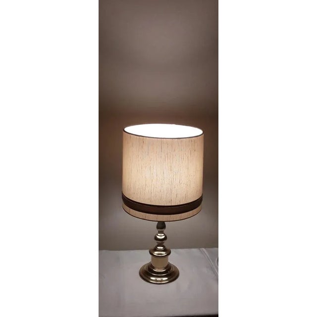 Vintage German Table Lamp with Brass Base and Cream-Colored Fabric Shade, 1970s For Sale - Image 3 of 7