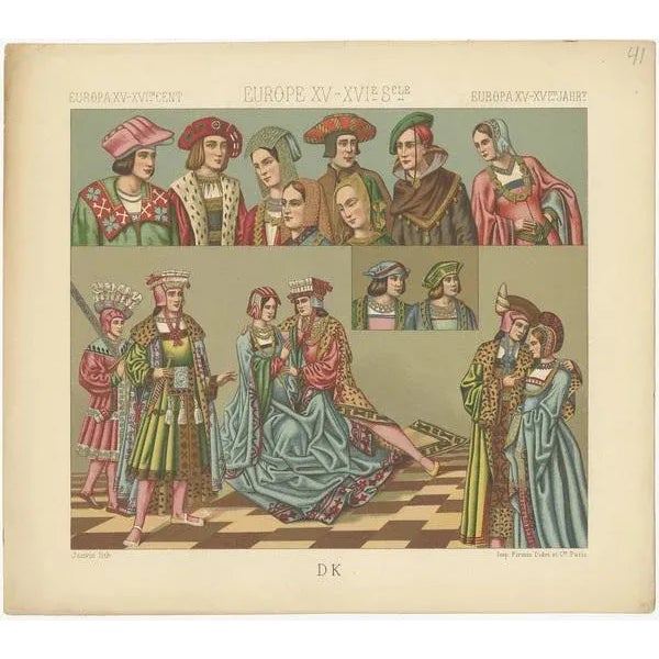 Antique print titled 'Europa XV-XVIth Cent - Europe XV-XVIe, Sele - Europa XV-XVItes Jahr'. Chromolithograph of European...