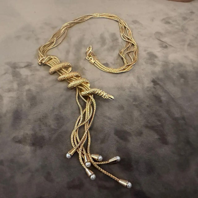 2000 - 2009 A 2000s High Quality Costume Jewelry Gilt Metal Italian Snake Necklace For Sale - Image 5 of 16