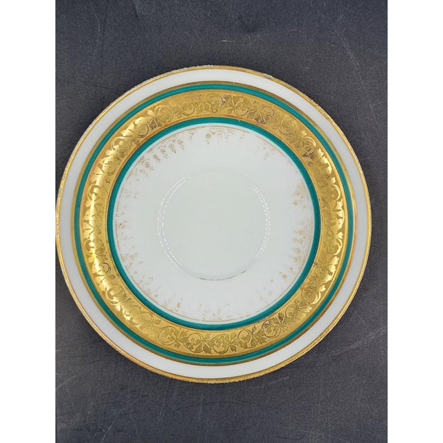 Antique William Guerin & Co. Limoges France Porcelain Saucer Celeste Teal & Encrusted Gold c.1891-1932 For Sale - Image 16 of 18