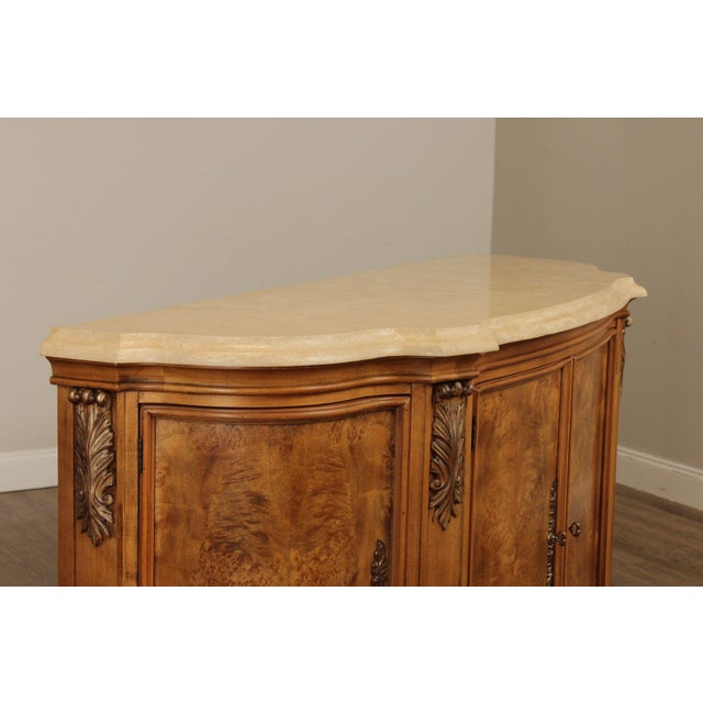 2000 - 2009 Henredon Burl Wood Marble Top Sideboard Buffet Cabinet For Sale - Image 5 of 12
