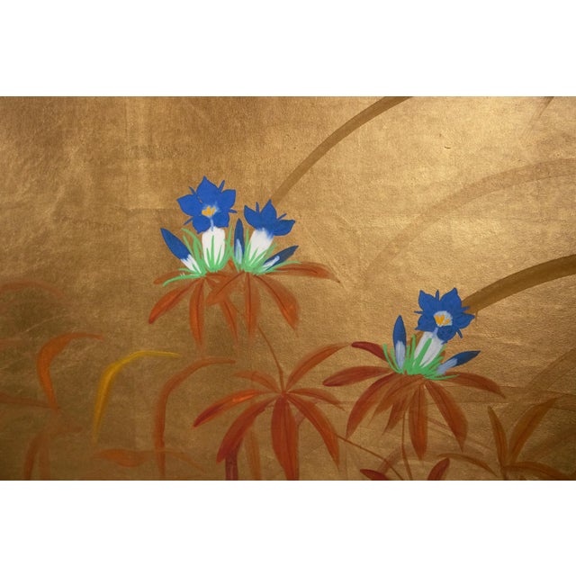 "Tit and Chrysanthemums", 1970s Shōwa Era Japanese Byobu Screen For Sale - Image 10 of 18