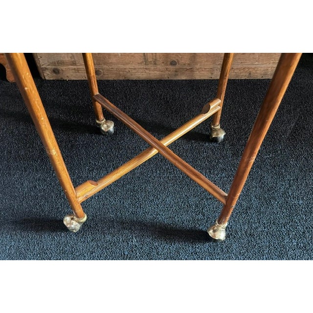 Mid Century Bent Rattan and Wicker Bar Cart With Removable Rattan and Wicker Tray For Sale In New York - Image 6 of 9