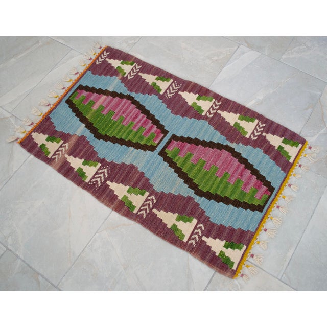 Textile Handmade Rug Colorful Kilim Small Rug Entry Mat Doormat 2x3 Ft Approx For Sale - Image 7 of 10