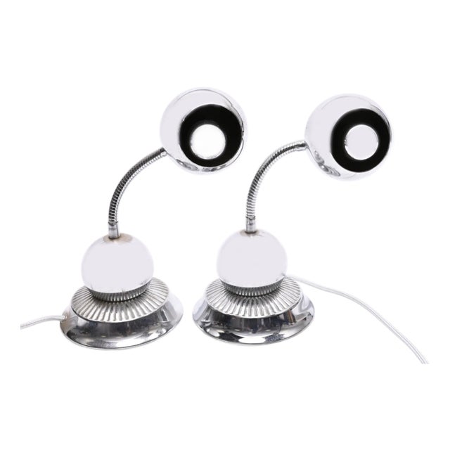 American Chromium Eyeball Desk Lamps, 1960s, Set of 2 For Sale