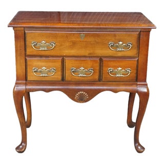 Mid Century Mersman Cherry Queen Anne Shell Carved Lowboy Chest Console Table For Sale