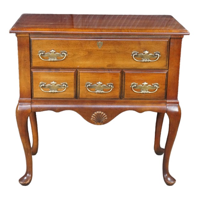 Mid Century Mersman Cherry Queen Anne Shell Carved Lowboy Chest Console Table For Sale