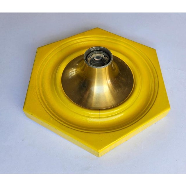 Gold Mid-Century Yellow Ceiling Lamp, Italy, 1970s For Sale - Image 8 of 15