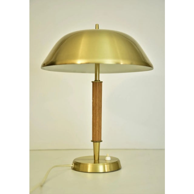 Swedish Art Deco Brass and Oak Table Lamp by Falkenbergs Belysning Ab, 1940s For Sale - Image 11 of 11