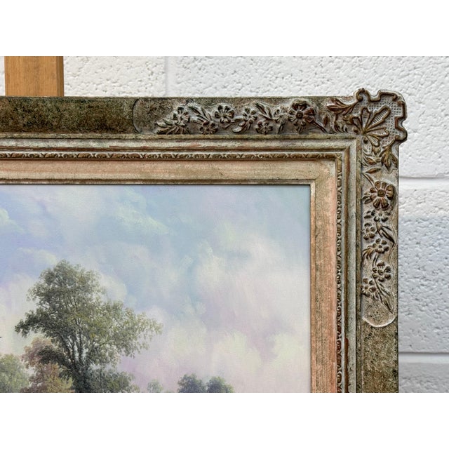 Vintage Painting of Harvest Time in the English Countryside by British Artist 1990 Circa For Sale - Image 6 of 17