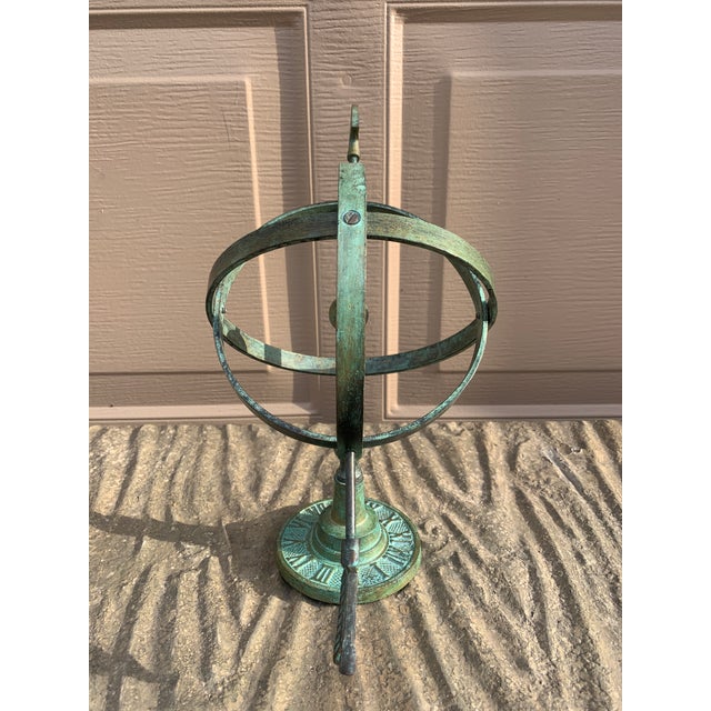 Vintage English Country Brass Verdigris Garden Armillary Sundial For Sale - Image 9 of 11