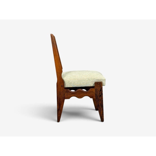 Auburn Guillerme & Chambron, Dining Chair, Oak, Green Fabric, France, 1950s For Sale - Image 8 of 9