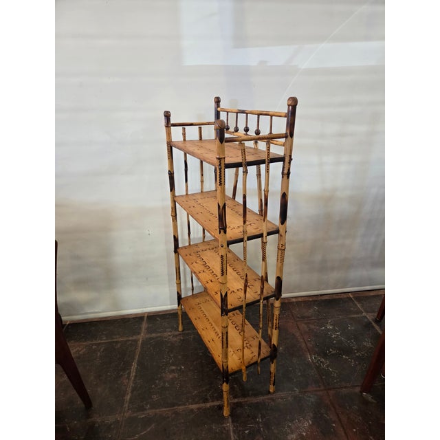 Art Nouveau Burnt Bamboo Ball Finals 4 Shelf Etagere Victorian Bookcase For Sale - Image 3 of 9