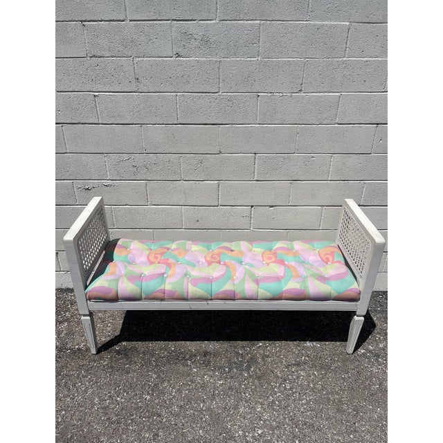 French Provincial Mid 20th Century Vintage Wood and Cane French Provincial Chippendale Settee For Sale - Image 3 of 10