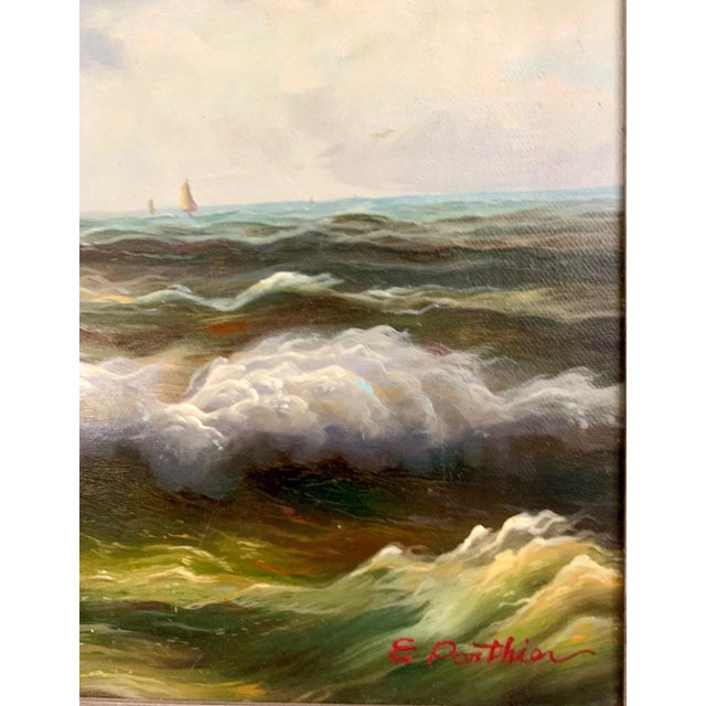 Early 20th Century Early 20th Century Nautical Oil Painting, Boats on Fishing Trip, Signed E. Ponthier, Framed, 31"w For Sale - Image 5 of 9