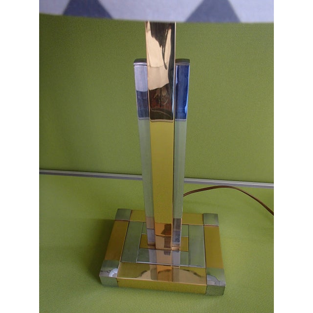 Op Art Grey & White Chrome and Brass Table Lamp from Lumica, 1970 For Sale - Image 9 of 10