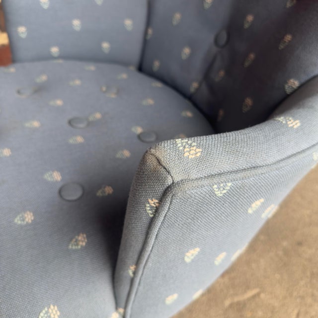 Light Blue Embroidered Mid Century Style Accent Chair For Sale - Image 9 of 12