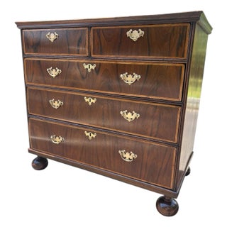 17th Century William and Mary Bunfoot Inlaid Walnut Chest of Drawers For Sale