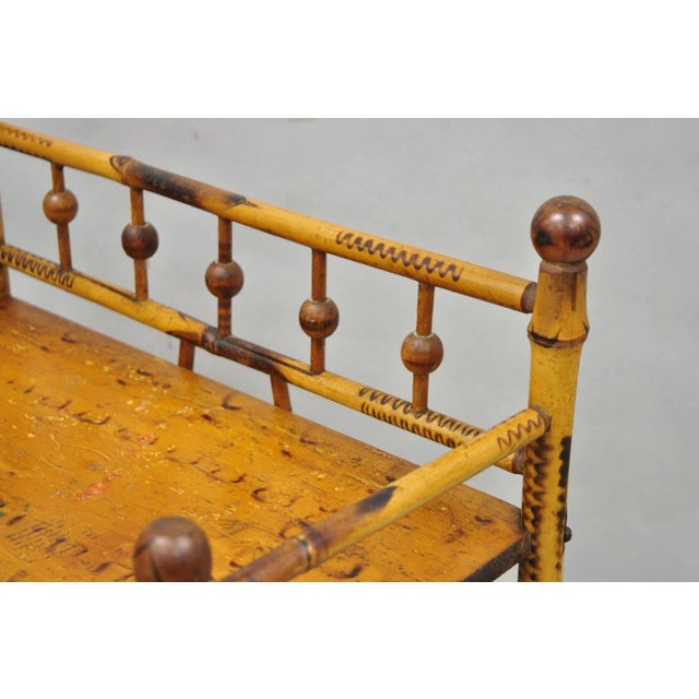 Late 19th Century Antique English Victorian Burnt Bamboo Stick & Ball Small Bookcase Curio Shelf For Sale - Image 5 of 16