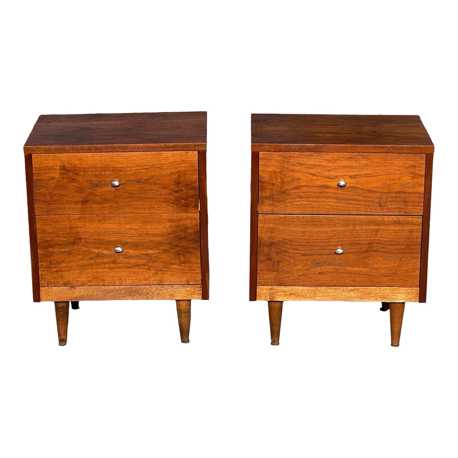 Mid 20th Century Pair of MidCentury Modern Walnut Two Drawer