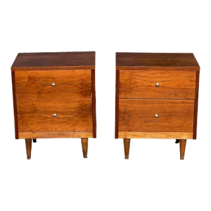 Mid 20th Century Pair of Mid-Century Modern Walnut Two Drawer Nightstands by Crescent Furniture