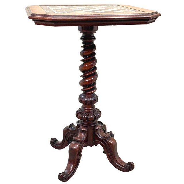 Brown Victorian Walnut and Specimen Marble Chess Table, 1860 For Sale - Image 8 of 11