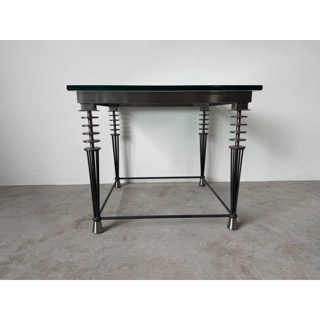 Postmodern 1980s Larry Laslo for Directional Postmodern Metal & Glass Side Table For Sale - Image 3 of 11