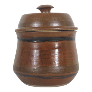 Large Vintage Signed Studio Pottery Lidded Jar or Pot, Ceramic Canister With Lid Rust Brown, Earth Tone Handmade