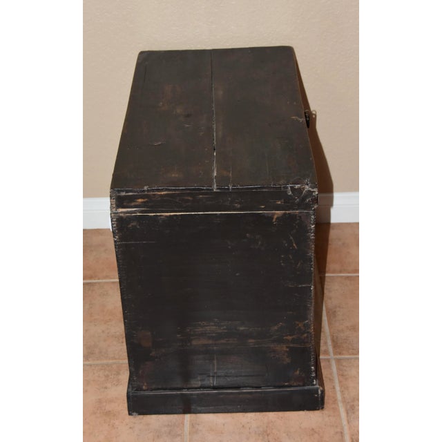 Mid 19th Century Antique Chinese Lacquer Hand Painted Coffer Carved Elm Wood Chest/Trunk For Sale - Image 5 of 9