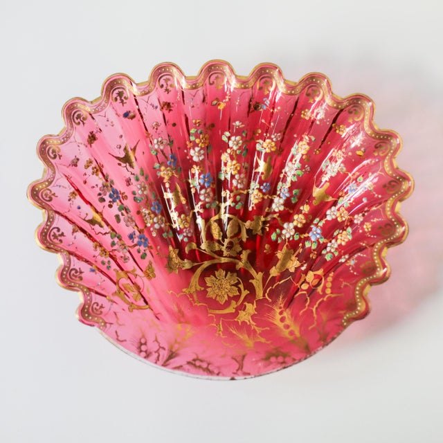 Late 19th Century Moser Cranberry Glass Shell Dish With Enamel & Gilt For Sale - Image 16 of 18