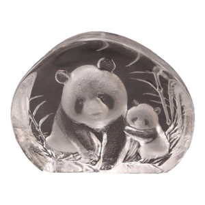 1980s Mats Jonasson World Wild Life Fund Signed and Numbered, 1143/1620, Limited Edition Panda Bears Sculpture Produced by Svenskt Glas,