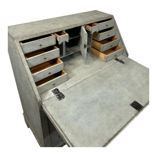 Antique Swedish Secretary in Gray With White Highlights For Sale - Image 9 of 10
