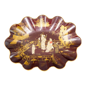 Antique French Chinoiserie Papier Mache Tray Lobed Bowl