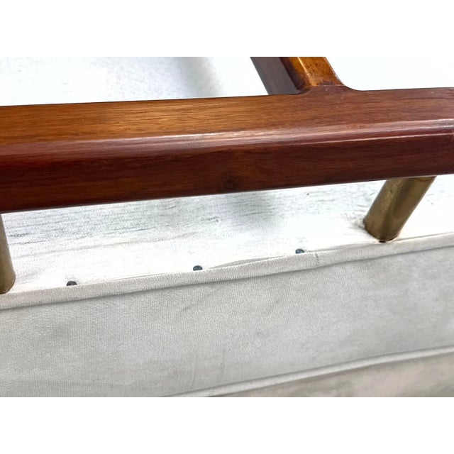 Wood Late 20th Century Gio Ponti Style Italian Modern Bench With Sculptural Wood Base and Brass Accents For Sale - Image 7 of 13