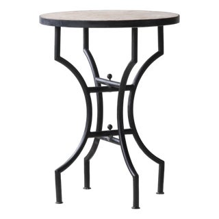 Matthew Izzo Home 24" Round Unglazed Pink Moroccan Zellige Tile Bistro Table With Iron X Base For Sale