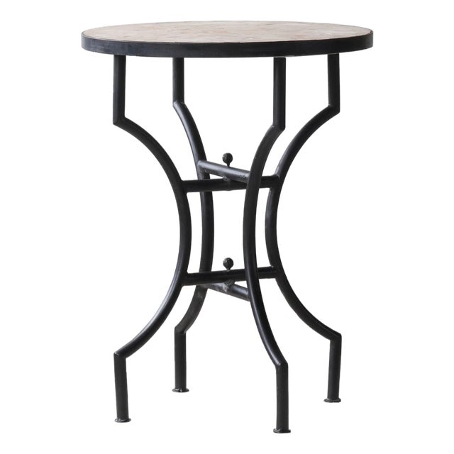 Matthew Izzo Home 24" Round Unglazed Pink Moroccan Zellige Tile Bistro Table With Iron X Base For Sale