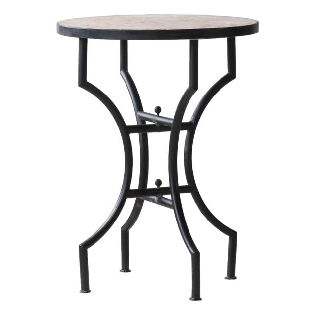 Matthew Izzo Home Moroccan Zellige Unglazed Pink Tile and Iron X Base 24" Round Bistro Table For Sale