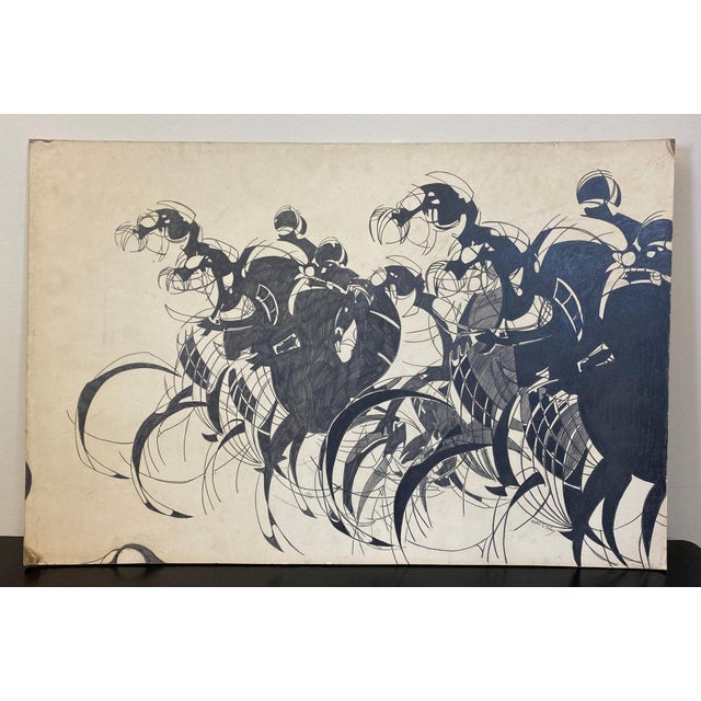 1990s Horse Race, Pen and Ink on Board, Signed Alton S Tobey For Sale - Image 9 of 12