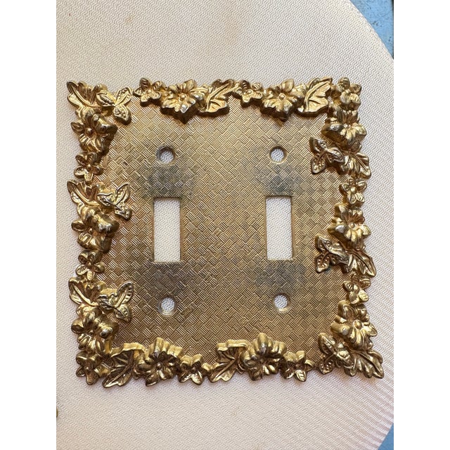 1960s Vintage American Tack 1967 Brass Casted Floral Light Switch Covers, Gold Switch Plate For Sale - Image 5 of 9