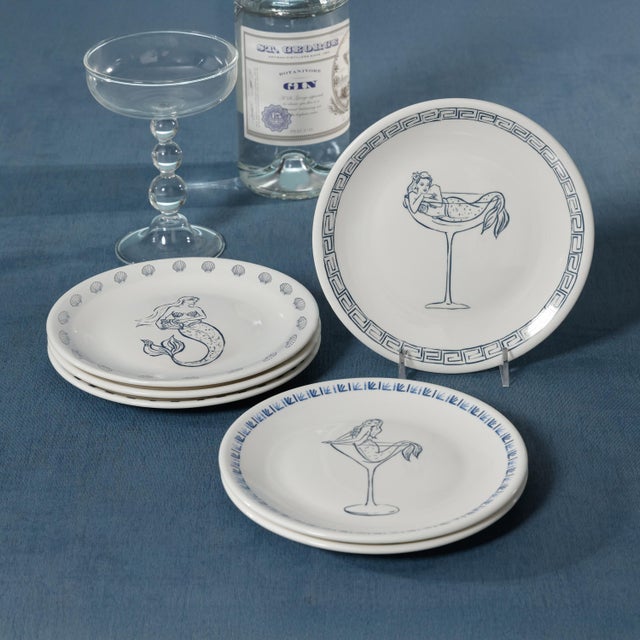 Modern The Salty Mermaid Bar / Appetizer Plates- 3 Assorted Designs, Set of 6 For Sale - Image 3 of 3