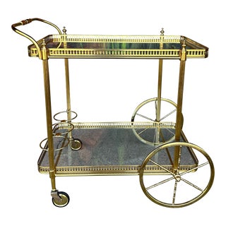 Maison Jansen Style Two Tiered Brass Bar Cart Hollywood Regency For Sale