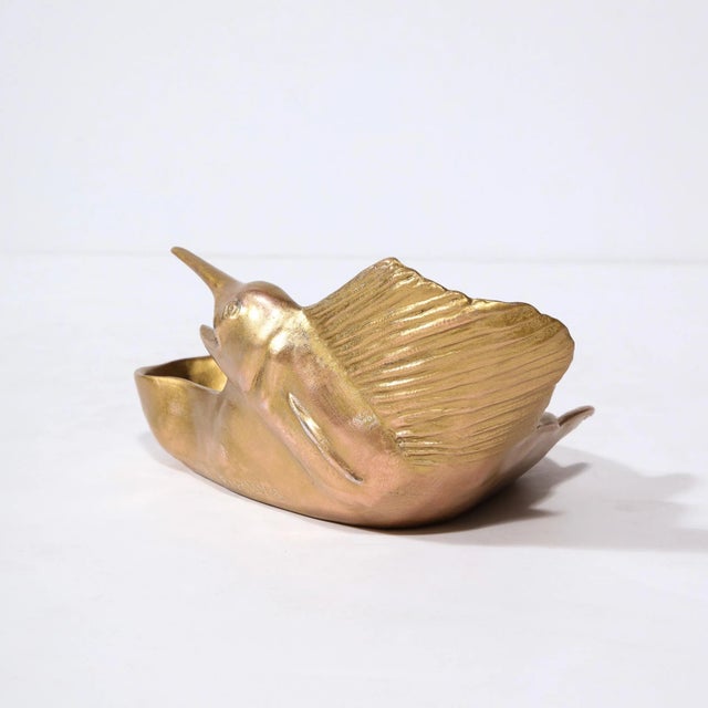 1980s 1980s Modernist Sculptural Gilded Dish With Swordfish Motif in Relief For Sale - Image 5 of 13