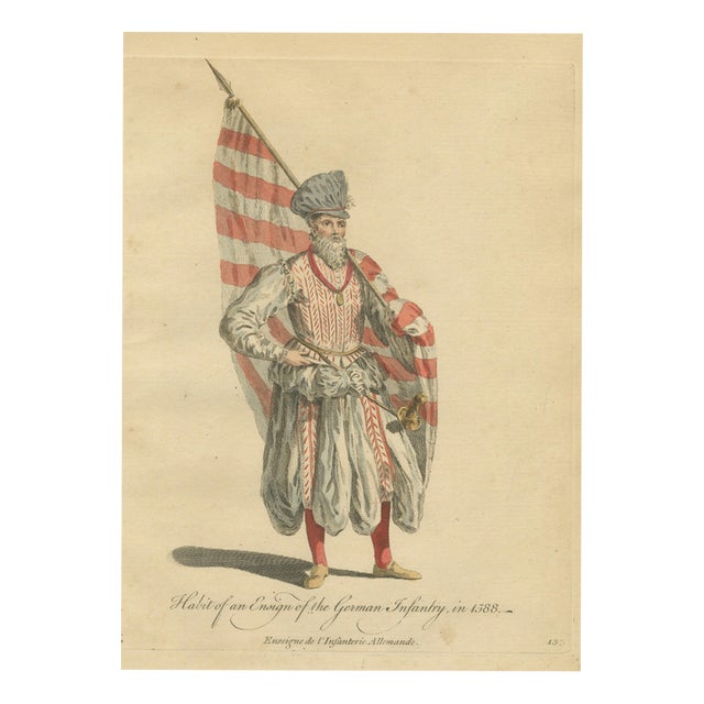 Jefferys, Ensign of the German Infantry with Red and White Flag, Costume of 1588, 1757, Engraving For Sale