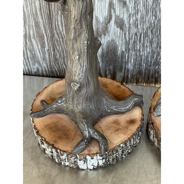 Late 20th Century Vintage Boho Cast Iron Bird in Tree Lamps - A Pair For Sale - Image 5 of 9